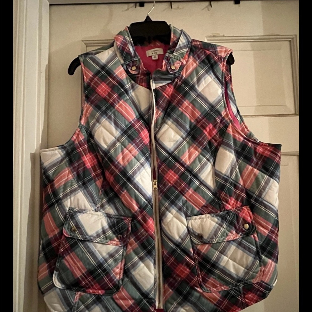 Crown & Ivy Multicolor Plaid Vest Women’s 2X